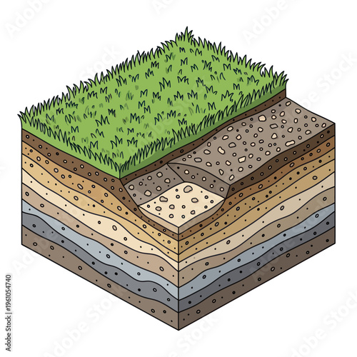 Cross Section of Soil Layers with Grass.