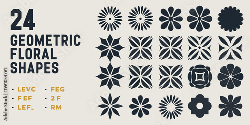 Collection of decorative geometric floral shapes and number twenty four