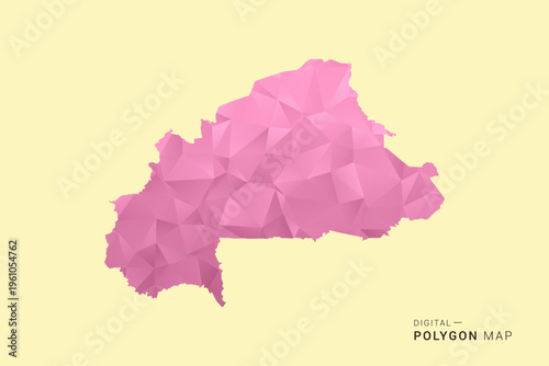 Burkina Faso Map - Low poly polygon map design in soft pink pastel gradient on beige background, modern minimal geometric style, clean digital vector illustration.