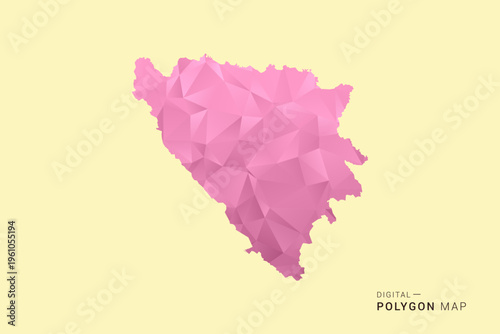 Bosnia and Herzegovina Map - Low poly polygon map design in soft pink pastel gradient on beige background, modern minimal geometric style, clean digital vector illustration.
