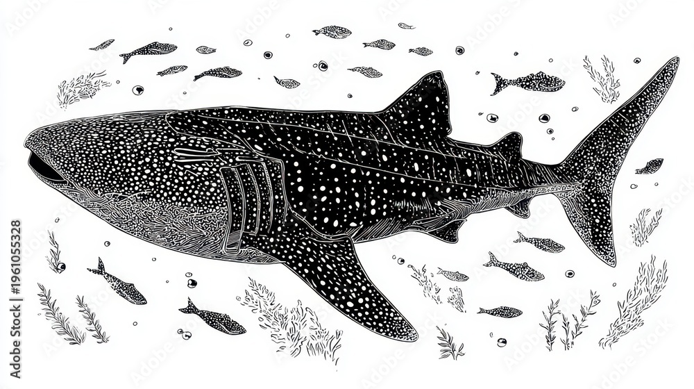 Obraz premium Shark swimming in ocean with fish
