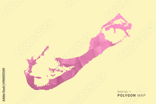 Bermuda Map - Low poly polygon map design in soft pink pastel gradient on beige background, modern minimal geometric style, clean digital vector illustration.