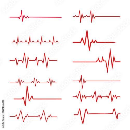 Red heartbeat line collection. vector set