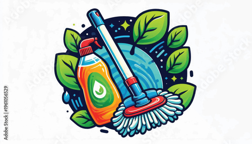 Colorful Cleaning Supplies with Leaves.