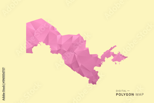 Uzbekistan Map - Low poly polygon map design in soft pink pastel gradient on beige background, modern minimal geometric style, clean digital vector illustration.