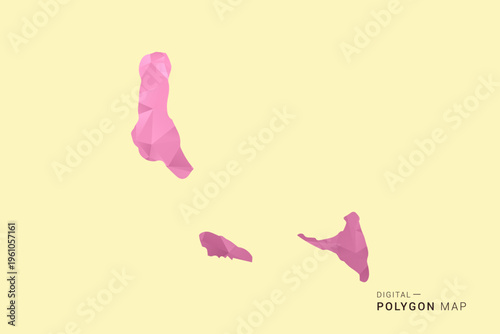 Comoros Map - Low poly polygon map design in soft pink pastel gradient on beige background, modern minimal geometric style, clean digital vector illustration.