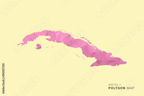 Cuba Map - Low poly polygon map design in soft pink pastel gradient on beige background, modern minimal geometric style, clean digital vector illustration.