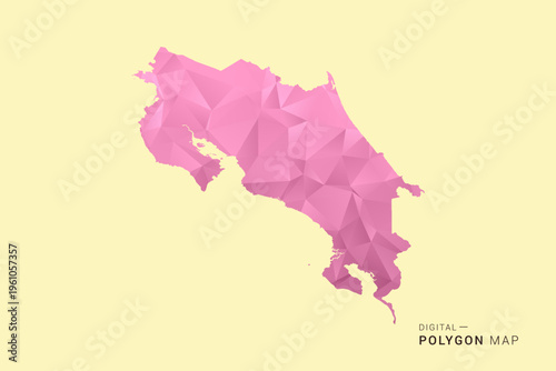 Costa Rica Map - Low poly polygon map design in soft pink pastel gradient on beige background, modern minimal geometric style, clean digital vector illustration.