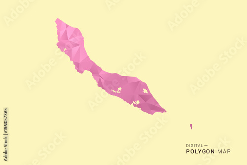 curacao Map - Low poly polygon map design in soft pink pastel gradient on beige background, modern minimal geometric style, clean digital vector illustration.