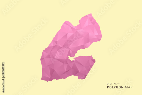 Djibouti Map - Low poly polygon map design in soft pink pastel gradient on beige background, modern minimal geometric style, clean digital vector illustration.