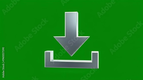 A 3D metallic arrow pointing downwards into a box against a green background