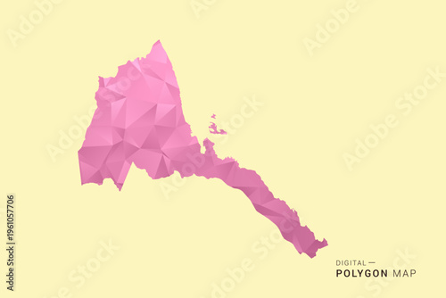 Eritrea Map - Low poly polygon map design in soft pink pastel gradient on beige background, modern minimal geometric style, clean digital vector illustration.