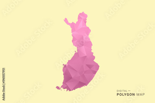 Finland Map - Low poly polygon map design in soft pink pastel gradient on beige background, modern minimal geometric style, clean digital vector illustration.