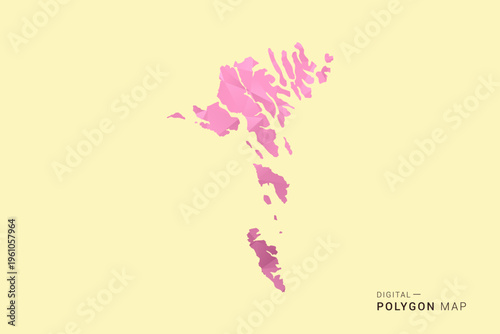 Faroe Islands Map - Low poly polygon map design in soft pink pastel gradient on beige background, modern minimal geometric style, clean digital vector illustration.