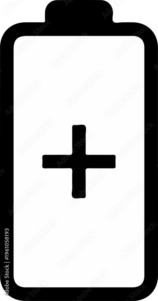 Obraz premium Battery icon with a plus sign, representing charging and power.