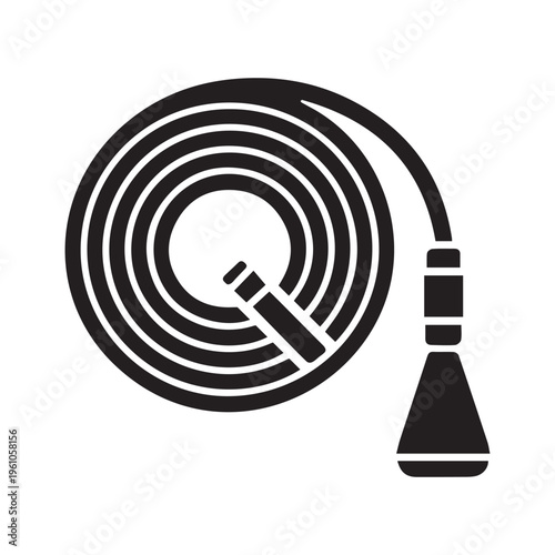Fire hose reel icon. Firefighting equipment and water supply silhouette
