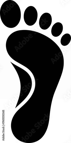 Black footprint silhouette isolated on white background, footstep icon.