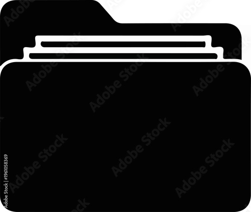 Black folder icon representing documents and file organization for data storage.