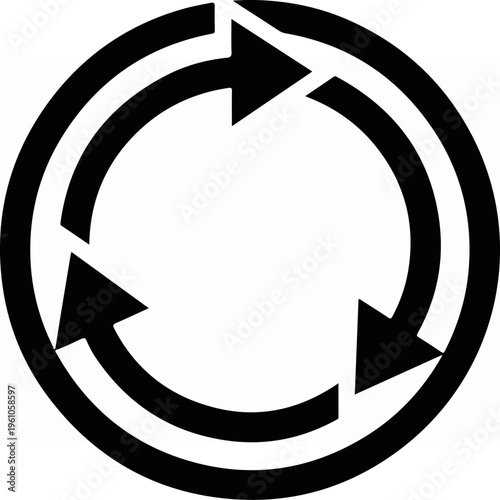 Circular arrows symbol representing recycling and continuous movement.