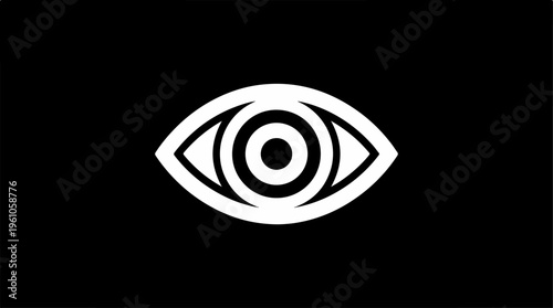 Eye symbol on black background representing vision and focus.