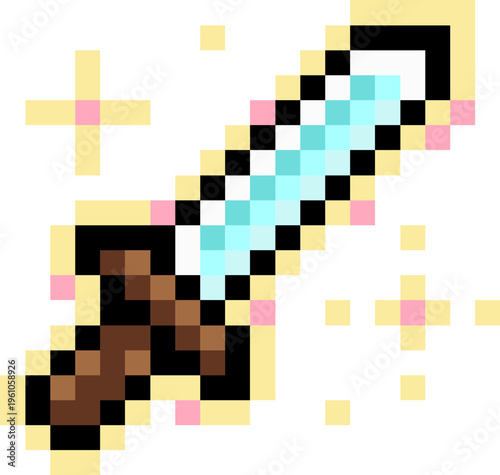 Glowing Magical Sword Pixel Art Game Item Illustration