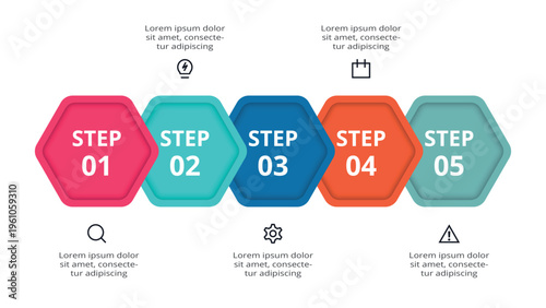 Essential infographic with 5 steps, options, parts or processes. Business data visualization.