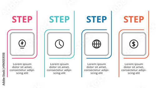 Essential infographic with 4 steps, options, parts or processes. Business data visualization.