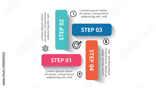 Essential infographic with 4 steps, options, parts or processes. Business data visualization.