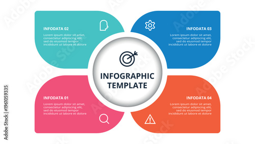 Essential infographic with 4 steps, options, parts or processes. Business data visualization.