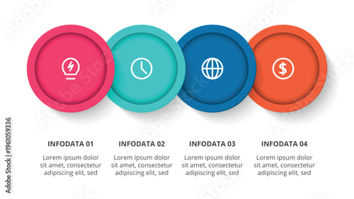 Essential infographic with 4 steps, options, parts or processes. Business data visualization.
