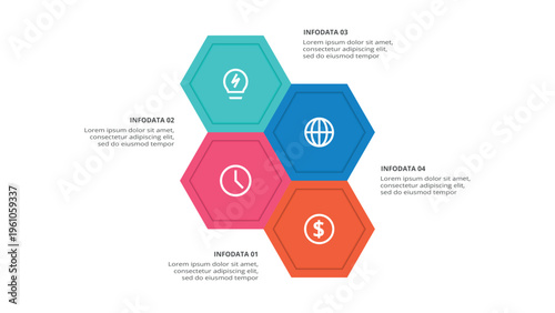 Essential infographic with 4 steps, options, parts or processes. Business data visualization.