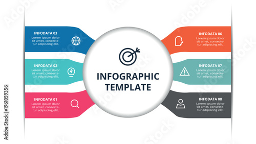 Essential infographic with 6 steps, options, parts or processes. Business data visualization.