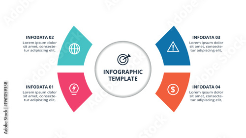 Essential infographic with 4 steps, options, parts or processes. Business data visualization.