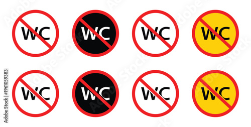 A collection of forbidden toilet icons, commonly used to indicate a prohibited zone for using the lavatory.
