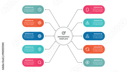 Essential infographic with 10 steps, options, parts or processes. Business data visualization.