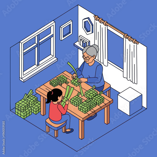 Isometric Illustration of People Counting Money.