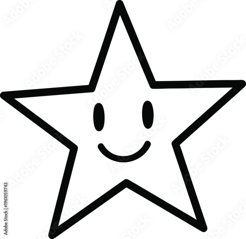 Simple hand-drawn five-pointed star shape featuring a happy cartoon face outline.