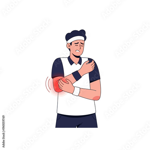Man with Elbow Pain, Tennis Elbow, Sports Injury, Inflammation, Medical Illustration