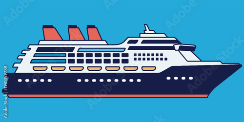 Modern luxury cruise ship illustration on blue sea horizon eps 10
