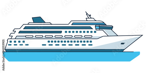 Modern luxury cruise ship illustration on blue sea horizon eps 10