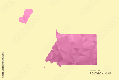 Equatorial Guinea Map - Low poly polygon map design in soft pink pastel gradient on beige background, modern minimal geometric style, clean digital vector illustration.