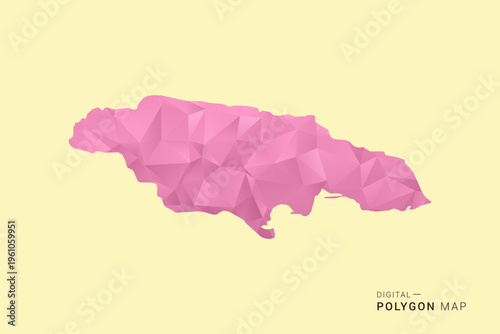 Jamaica Map - Low poly polygon map design in soft pink pastel gradient on beige background, modern minimal geometric style, clean digital vector illustration.