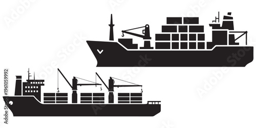 Silhouette set of cargo container ships for ocean logistics eps 10