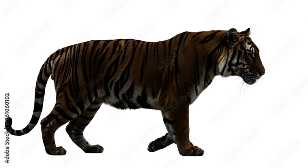 Obraz premium A pixelated tiger standing in profile against a transparent background, PNG
