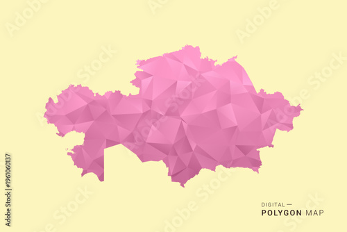 Kazakhstan Map - Low poly polygon map design in soft pink pastel gradient on beige background, modern minimal geometric style, clean digital vector illustration.