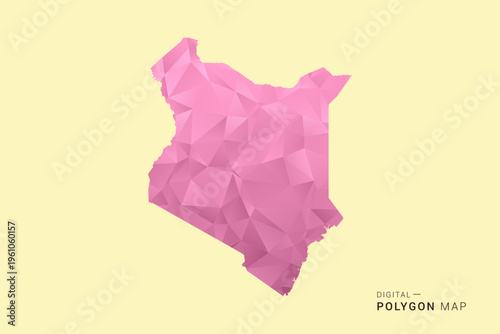 Kenya Map - Low poly polygon map design in soft pink pastel gradient on beige background, modern minimal geometric style, clean digital vector illustration.