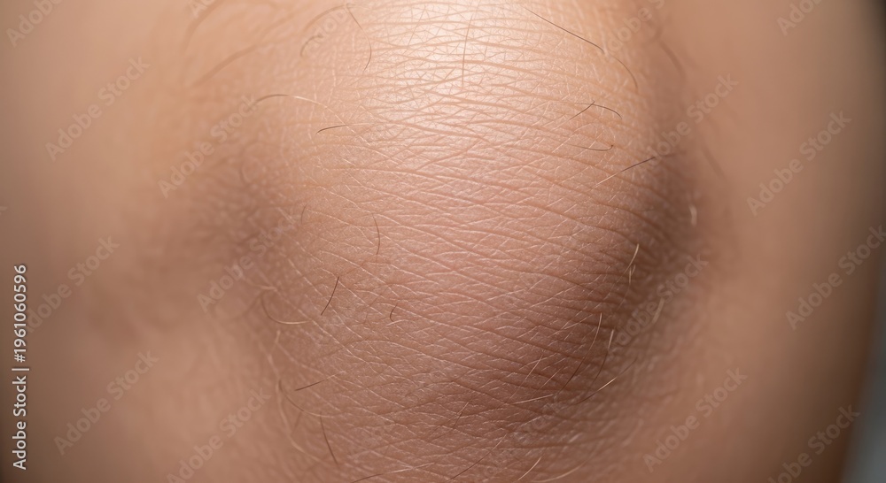 Fototapeta premium Close up of a human knee joint with visible skin texture and natural light. Concept of joint health, pain, and mobility.