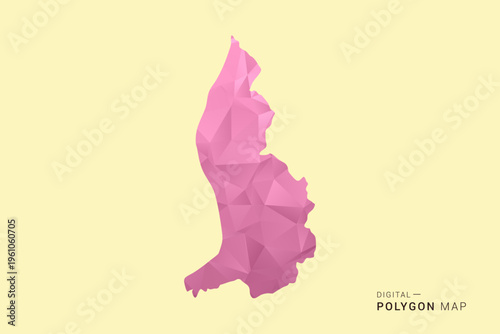 Liechtenstein Map - Low poly polygon map design in soft pink pastel gradient on beige background, modern minimal geometric style, clean digital vector illustration.