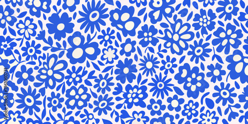 Vibrant blue and white floral pattern covering the entire frame