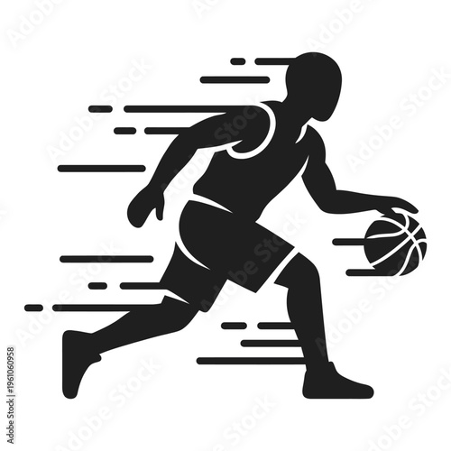Fast Basketball Dribbling Silhouette – Speed Motion Athlete Action, Dynamic Sports Vector Isolated on White